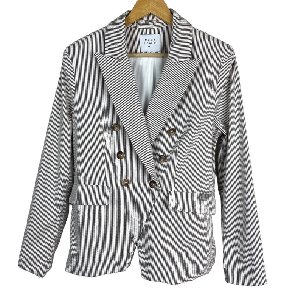 Maison D’Amelie Blazer Womens Size Large Seersucker Striped Business Office